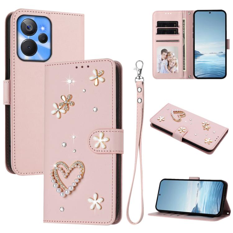 ZS01 Double-Layer Heart Floral Vegan Leather Phone Case with Wrist Strap, For Realme 11 4G Global, For Realme GT5 240W 5G / GT5 5G, For Realme Narzo 60 Pro Global, For Realme C65 4G Global, For Realme C55 4G Global / Narzo N55                          ...