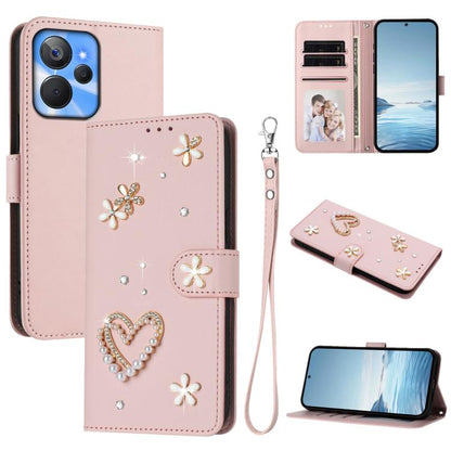 ZS01 Double-Layer Heart Floral Vegan Leather Phone Case with Wrist Strap, For Realme 11 4G Global, For Realme GT5 240W 5G / GT5 5G, For Realme Narzo 60 Pro Global, For Realme C65 4G Global, For Realme C55 4G Global / Narzo N55                          ...