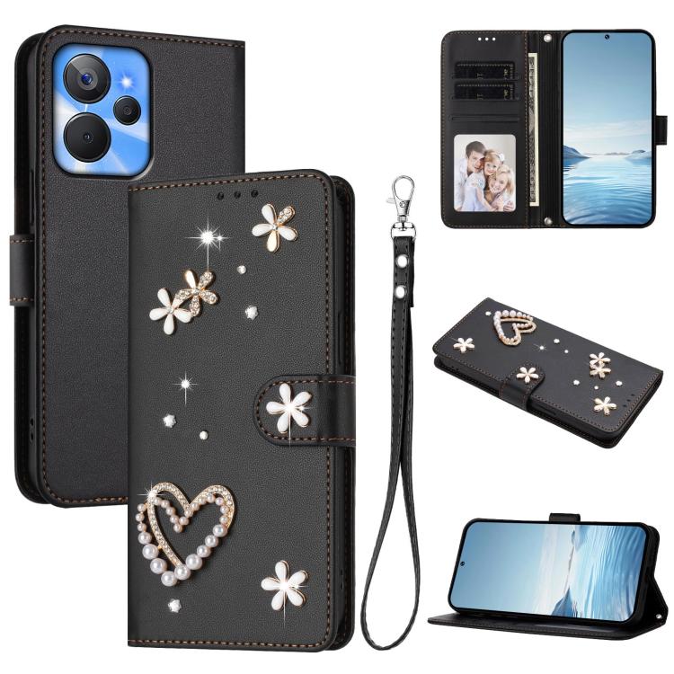 ZS01 Double-Layer Heart Floral Vegan Leather Phone Case with Wrist Strap, For Realme 11 4G Global, For Realme GT5 240W 5G / GT5 5G, For Realme Narzo 60 Pro Global, For Realme C65 4G Global, For Realme C55 4G Global / Narzo N55                          ...