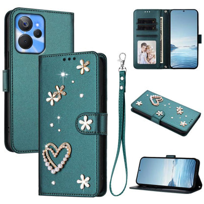 ZS01 Double-Layer Heart Floral Vegan Leather Phone Case with Wrist Strap, For Realme 11 4G Global, For Realme GT5 240W 5G / GT5 5G, For Realme Narzo 60 Pro Global, For Realme C65 4G Global, For Realme C55 4G Global / Narzo N55                          ...