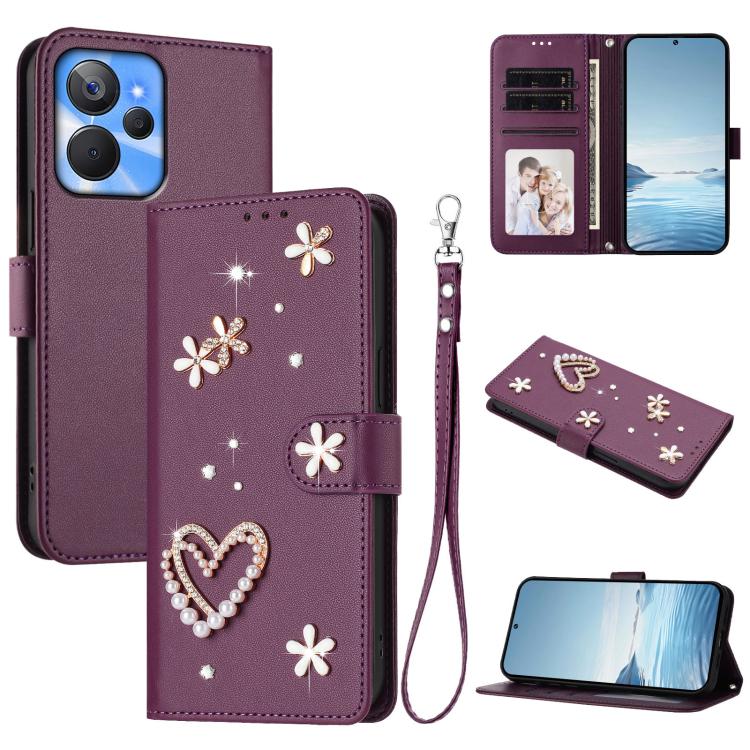 ZS01 Double-Layer Heart Floral Vegan Leather Phone Case with Wrist Strap, For Realme 11 4G Global, For Realme GT5 240W 5G / GT5 5G, For Realme Narzo 60 Pro Global, For Realme C65 4G Global, For Realme C55 4G Global / Narzo N55                          ...