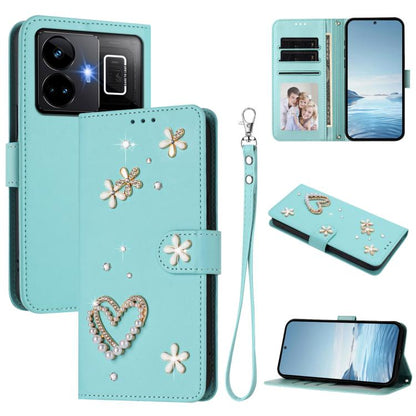 ZS01 Double-Layer Heart Floral Vegan Leather Phone Case with Wrist Strap, For Realme 11 4G Global, For Realme GT5 240W 5G / GT5 5G, For Realme Narzo 60 Pro Global, For Realme C65 4G Global, For Realme C55 4G Global / Narzo N55                          ...