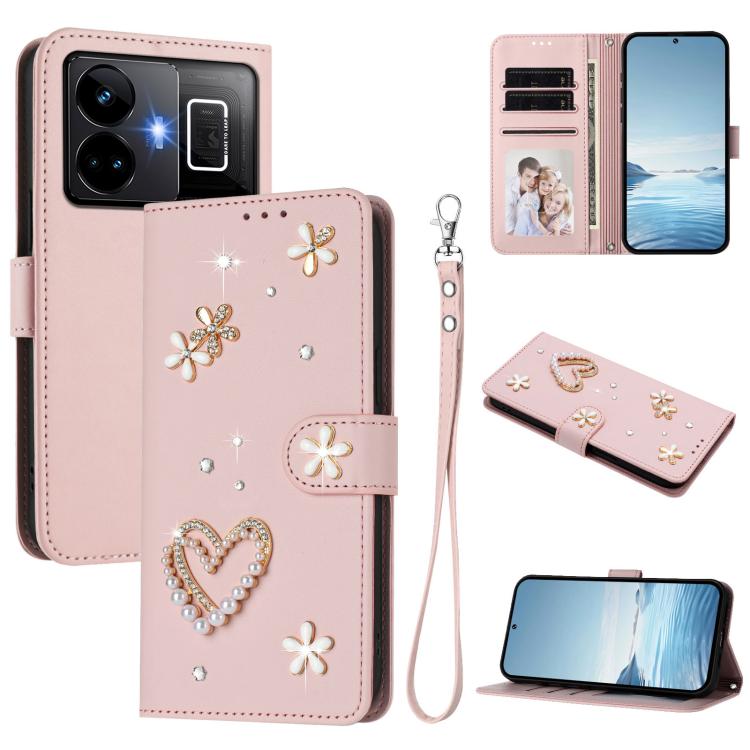 ZS01 Double-Layer Heart Floral Vegan Leather Phone Case with Wrist Strap, For Realme 11 4G Global, For Realme GT5 240W 5G / GT5 5G, For Realme Narzo 60 Pro Global, For Realme C65 4G Global, For Realme C55 4G Global / Narzo N55                          ...