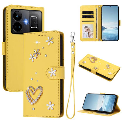 ZS01 Double-Layer Heart Floral Vegan Leather Phone Case with Wrist Strap, For Realme 11 4G Global, For Realme GT5 240W 5G / GT5 5G, For Realme Narzo 60 Pro Global, For Realme C65 4G Global, For Realme C55 4G Global / Narzo N55                          ...