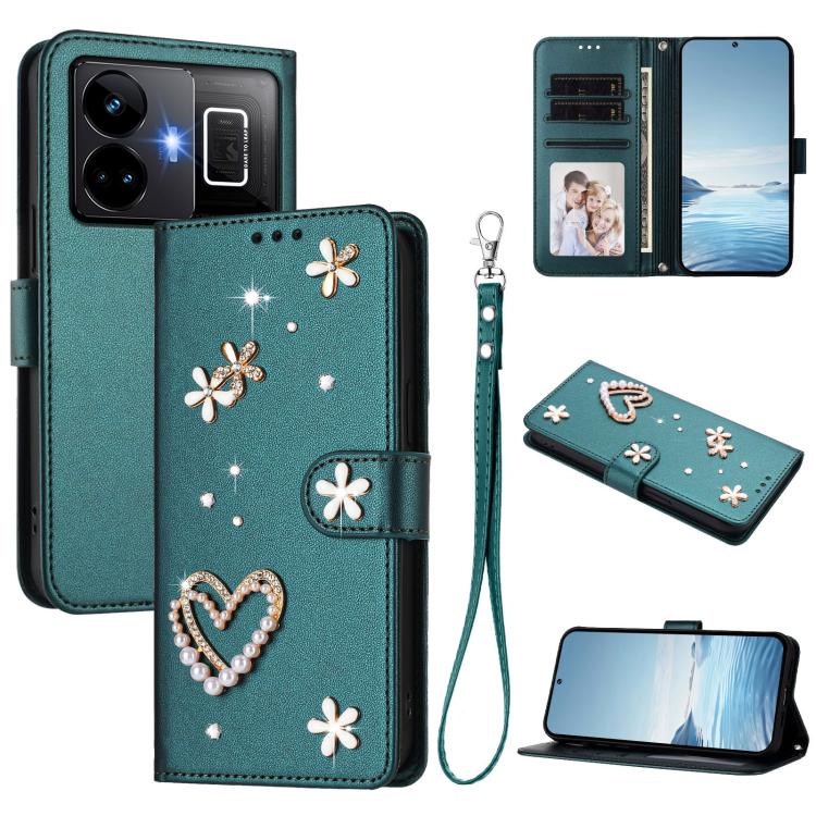 ZS01 Double-Layer Heart Floral Vegan Leather Phone Case with Wrist Strap, For Realme 11 4G Global, For Realme GT5 240W 5G / GT5 5G, For Realme Narzo 60 Pro Global, For Realme C65 4G Global, For Realme C55 4G Global / Narzo N55                          ...