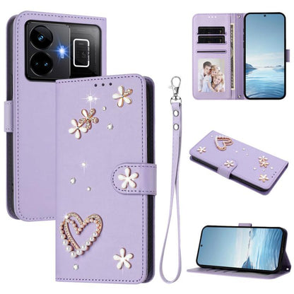 ZS01 Double-Layer Heart Floral Vegan Leather Phone Case with Wrist Strap, For Realme 11 4G Global, For Realme GT5 240W 5G / GT5 5G, For Realme Narzo 60 Pro Global, For Realme C65 4G Global, For Realme C55 4G Global / Narzo N55                          ...