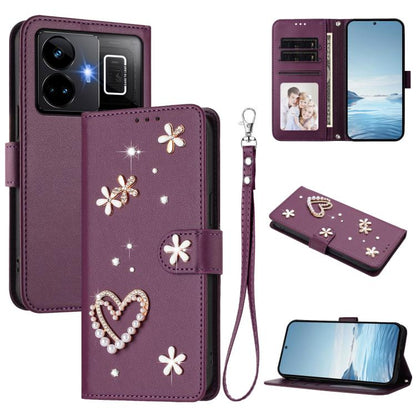 ZS01 Double-Layer Heart Floral Vegan Leather Phone Case with Wrist Strap, For Realme 11 4G Global, For Realme GT5 240W 5G / GT5 5G, For Realme Narzo 60 Pro Global, For Realme C65 4G Global, For Realme C55 4G Global / Narzo N55                          ...