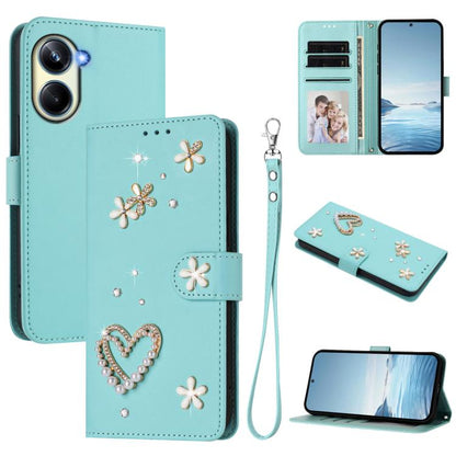 ZS01 Double-Layer Heart Floral Vegan Leather Phone Case with Wrist Strap, For Realme 11 4G Global, For Realme GT5 240W 5G / GT5 5G, For Realme Narzo 60 Pro Global, For Realme C65 4G Global, For Realme C55 4G Global / Narzo N55                          ...