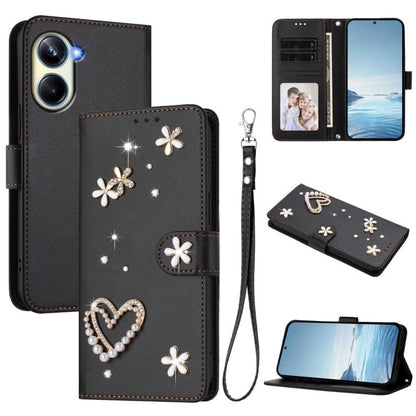 ZS01 Double-Layer Heart Floral Vegan Leather Phone Case with Wrist Strap, For Realme 11 4G Global, For Realme GT5 240W 5G / GT5 5G, For Realme Narzo 60 Pro Global, For Realme C65 4G Global, For Realme C55 4G Global / Narzo N55                          ...