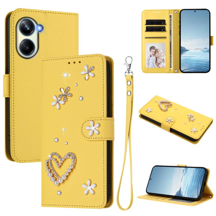 ZS01 Double-Layer Heart Floral Vegan Leather Phone Case with Wrist Strap, For Realme 11 4G Global, For Realme GT5 240W 5G / GT5 5G, For Realme Narzo 60 Pro Global, For Realme C65 4G Global, For Realme C55 4G Global / Narzo N55                          ...