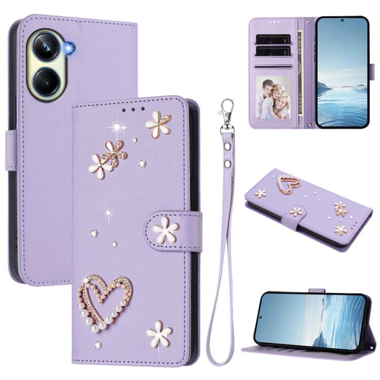 ZS01 Double-Layer Heart Floral Vegan Leather Phone Case with Wrist Strap, For Realme 11 4G Global, For Realme GT5 240W 5G / GT5 5G, For Realme Narzo 60 Pro Global, For Realme C65 4G Global, For Realme C55 4G Global / Narzo N55                          ...
