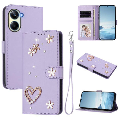 ZS01 Double-Layer Heart Floral Vegan Leather Phone Case with Wrist Strap, For Realme 11 4G Global, For Realme GT5 240W 5G / GT5 5G, For Realme Narzo 60 Pro Global, For Realme C65 4G Global, For Realme C55 4G Global / Narzo N55                          ...