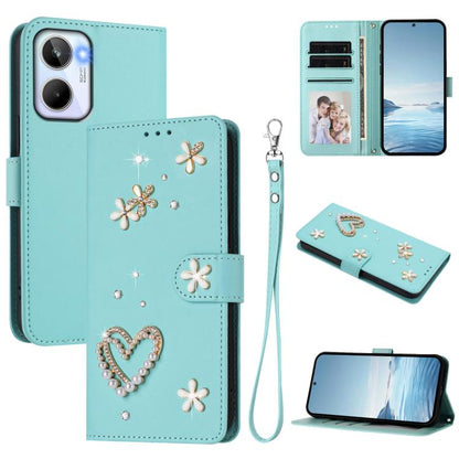 ZS01 Double-Layer Heart Floral Vegan Leather Phone Case with Wrist Strap, For Realme 11 4G Global, For Realme GT5 240W 5G / GT5 5G, For Realme Narzo 60 Pro Global, For Realme C65 4G Global, For Realme C55 4G Global / Narzo N55                          ...