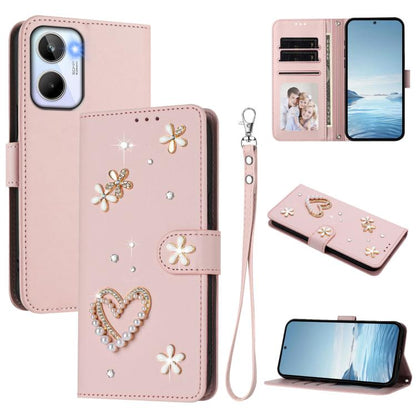 ZS01 Double-Layer Heart Floral Vegan Leather Phone Case with Wrist Strap, For Realme 11 4G Global, For Realme GT5 240W 5G / GT5 5G, For Realme Narzo 60 Pro Global, For Realme C65 4G Global, For Realme C55 4G Global / Narzo N55                          ...