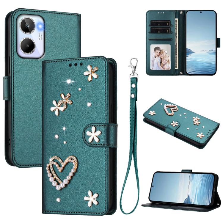 ZS01 Double-Layer Heart Floral Vegan Leather Phone Case with Wrist Strap, For Realme 11 4G Global, For Realme GT5 240W 5G / GT5 5G, For Realme Narzo 60 Pro Global, For Realme C65 4G Global, For Realme C55 4G Global / Narzo N55                          ...