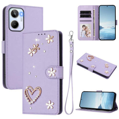 ZS01 Double-Layer Heart Floral Vegan Leather Phone Case with Wrist Strap, For Realme 11 4G Global, For Realme GT5 240W 5G / GT5 5G, For Realme Narzo 60 Pro Global, For Realme C65 4G Global, For Realme C55 4G Global / Narzo N55                          ...