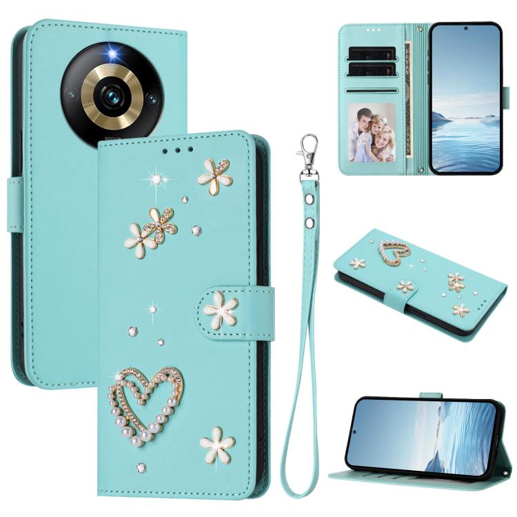 ZS01 Double-Layer Heart Floral Vegan Leather Phone Case with Wrist Strap, For Realme 11 4G Global, For Realme GT5 240W 5G / GT5 5G, For Realme Narzo 60 Pro Global, For Realme C65 4G Global, For Realme C55 4G Global / Narzo N55                          ...