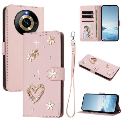 ZS01 Double-Layer Heart Floral Vegan Leather Phone Case with Wrist Strap, For Realme 11 4G Global, For Realme GT5 240W 5G / GT5 5G, For Realme Narzo 60 Pro Global, For Realme C65 4G Global, For Realme C55 4G Global / Narzo N55                          ...