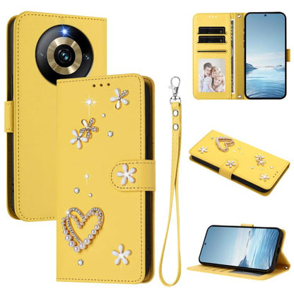 ZS01 Double-Layer Heart Floral Vegan Leather Phone Case with Wrist Strap, For Realme 11 4G Global, For Realme GT5 240W 5G / GT5 5G, For Realme Narzo 60 Pro Global, For Realme C65 4G Global, For Realme C55 4G Global / Narzo N55                          ...