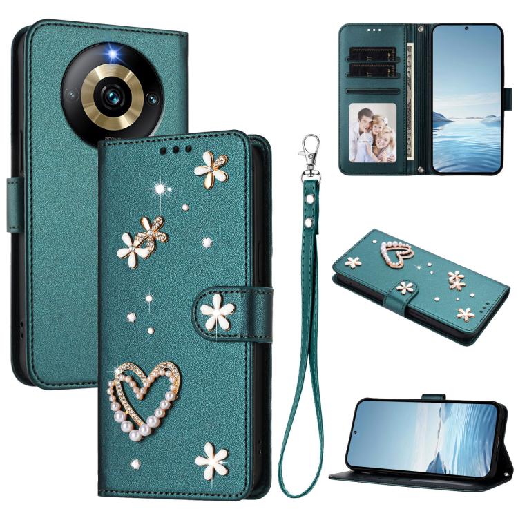 ZS01 Double-Layer Heart Floral Vegan Leather Phone Case with Wrist Strap, For Realme 11 4G Global, For Realme GT5 240W 5G / GT5 5G, For Realme Narzo 60 Pro Global, For Realme C65 4G Global, For Realme C55 4G Global / Narzo N55                          ...