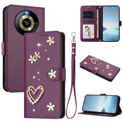 ZS01 Double-Layer Heart Floral Vegan Leather Phone Case with Wrist Strap, For Realme 11 4G Global, For Realme GT5 240W 5G / GT5 5G, For Realme Narzo 60 Pro Global, For Realme C65 4G Global, For Realme C55 4G Global / Narzo N55                          ...