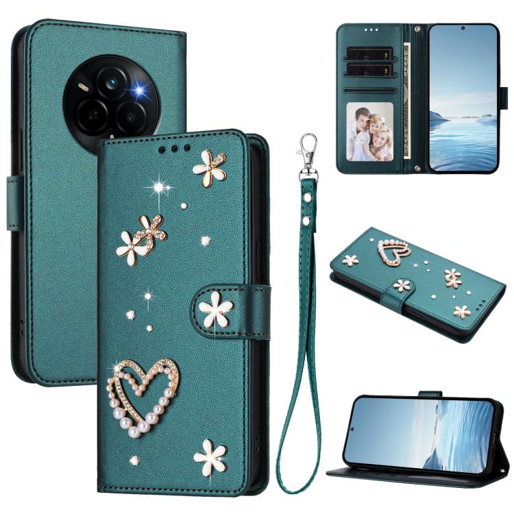 ZS01 Double-Layer Heart Floral Vegan Leather Phone Case with Wrist Strap, For Realme C71 4G Global, For Realme GT 7 5G Global / GT 7 5G India, For Realme V70 5G / 14x Global, For Realme Narzo 80 Pro / 14 Pro 5G India                                    ...