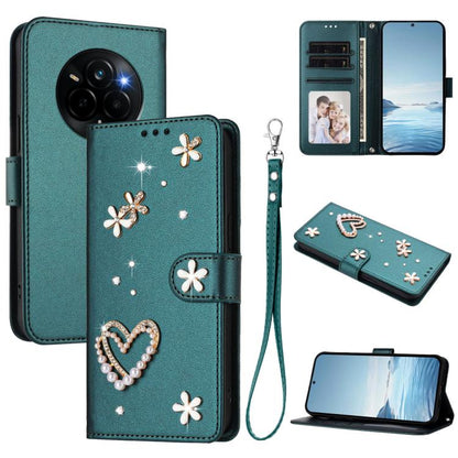 ZS01 Double-Layer Heart Floral Vegan Leather Phone Case with Wrist Strap, For Realme C71 4G Global, For Realme GT 7 5G Global / GT 7 5G India, For Realme V70 5G / 14x Global, For Realme Narzo 80 Pro / 14 Pro 5G India                                    ...