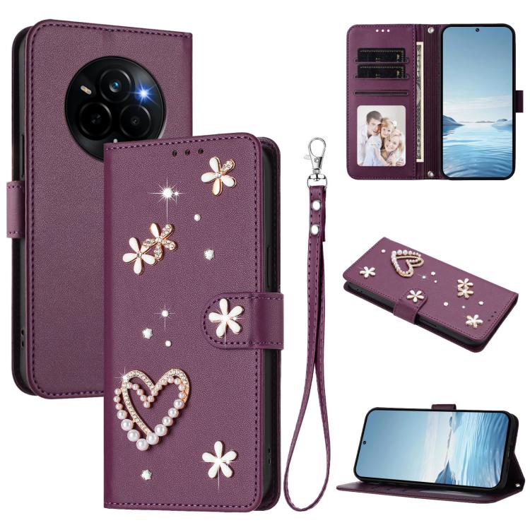 ZS01 Double-Layer Heart Floral Vegan Leather Phone Case with Wrist Strap, For Realme C71 4G Global, For Realme GT 7 5G Global / GT 7 5G India, For Realme V70 5G / 14x Global, For Realme Narzo 80 Pro / 14 Pro 5G India                                    ...