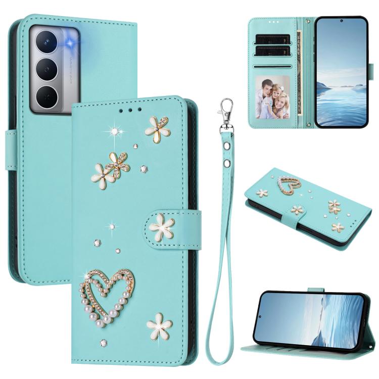 ZS01 Double-Layer Heart Floral Vegan Leather Phone Case with Wrist Strap, For Realme C71 4G Global, For Realme GT 7 5G Global / GT 7 5G India, For Realme V70 5G / 14x Global, For Realme Narzo 80 Pro / 14 Pro 5G India                                    ...
