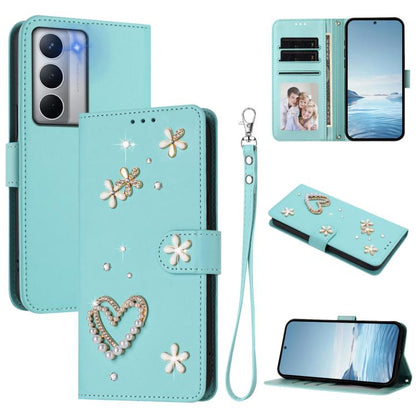 ZS01 Double-Layer Heart Floral Vegan Leather Phone Case with Wrist Strap, For Realme C71 4G Global, For Realme GT 7 5G Global / GT 7 5G India, For Realme V70 5G / 14x Global, For Realme Narzo 80 Pro / 14 Pro 5G India                                    ...