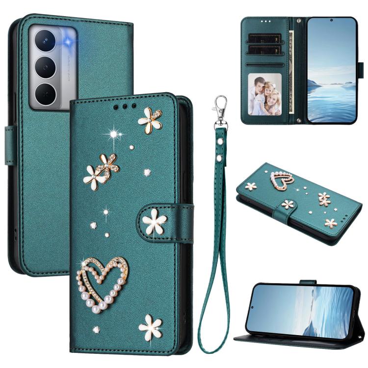 ZS01 Double-Layer Heart Floral Vegan Leather Phone Case with Wrist Strap, For Realme C71 4G Global, For Realme GT 7 5G Global / GT 7 5G India, For Realme V70 5G / 14x Global, For Realme Narzo 80 Pro / 14 Pro 5G India                                    ...