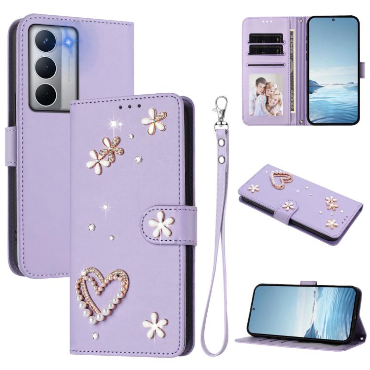 ZS01 Double-Layer Heart Floral Vegan Leather Phone Case with Wrist Strap, For Realme C71 4G Global, For Realme GT 7 5G Global / GT 7 5G India, For Realme V70 5G / 14x Global, For Realme Narzo 80 Pro / 14 Pro 5G India                                    ...