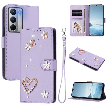 ZS01 Double-Layer Heart Floral Vegan Leather Phone Case with Wrist Strap, For Realme C71 4G Global, For Realme GT 7 5G Global / GT 7 5G India, For Realme V70 5G / 14x Global, For Realme Narzo 80 Pro / 14 Pro 5G India                                    ...