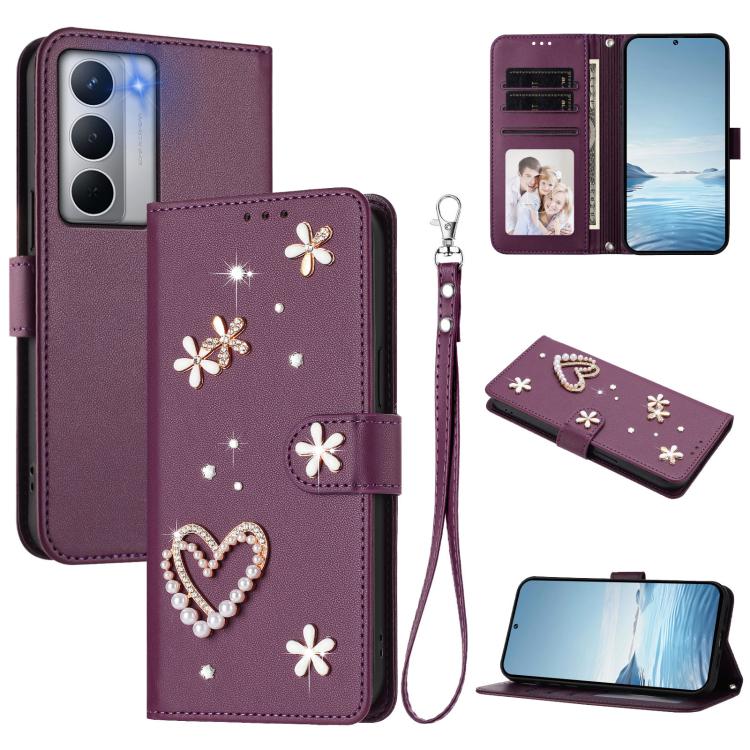 ZS01 Double-Layer Heart Floral Vegan Leather Phone Case with Wrist Strap, For Realme C71 4G Global, For Realme GT 7 5G Global / GT 7 5G India, For Realme V70 5G / 14x Global, For Realme Narzo 80 Pro / 14 Pro 5G India                                    ...