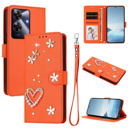 ZS01 Double-Layer Heart Floral Vegan Leather Phone Case with Wrist Strap, For Realme GT 7 Pro 5G / GT7 Pro Racing 5G, For Realme C63 5G Global, For Realme 12 5G Global / 13 5G Global, For Realme Note 60 4G Global / C63 4G Global, For Realme 13+ 5G Glob...