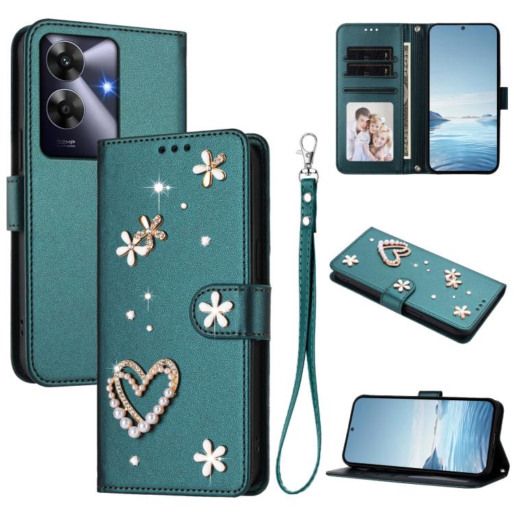 ZS01 Double-Layer Heart Floral Vegan Leather Phone Case with Wrist Strap, For Realme GT 7 Pro 5G / GT7 Pro Racing 5G, For Realme C63 5G Global, For Realme 12 5G Global / 13 5G Global, For Realme Note 60 4G Global / C63 4G Global, For Realme 13+ 5G Glob...