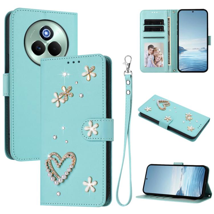 ZS01 Double-Layer Heart Floral Vegan Leather Phone Case with Wrist Strap, For Realme C71 4G Global, For Realme GT 7 5G Global / GT 7 5G India, For Realme V70 5G / 14x Global, For Realme Narzo 80 Pro / 14 Pro 5G India                                    ...
