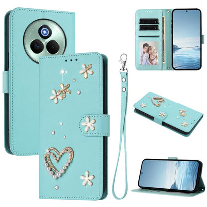 ZS01 Double-Layer Heart Floral Vegan Leather Phone Case with Wrist Strap, For Realme C71 4G Global, For Realme GT 7 5G Global / GT 7 5G India, For Realme V70 5G / 14x Global, For Realme Narzo 80 Pro / 14 Pro 5G India                                    ...