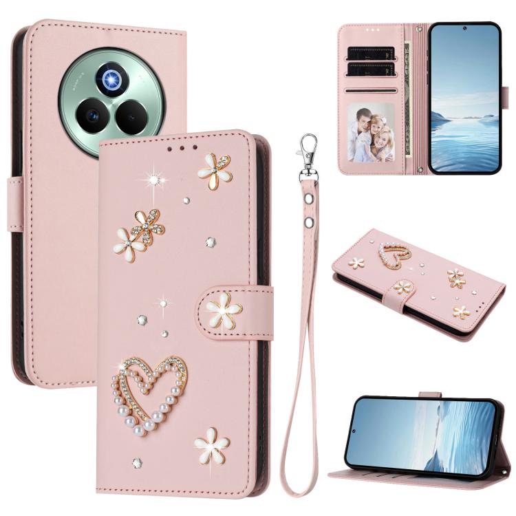 ZS01 Double-Layer Heart Floral Vegan Leather Phone Case with Wrist Strap, For Realme C71 4G Global, For Realme GT 7 5G Global / GT 7 5G India, For Realme V70 5G / 14x Global, For Realme Narzo 80 Pro / 14 Pro 5G India                                    ...