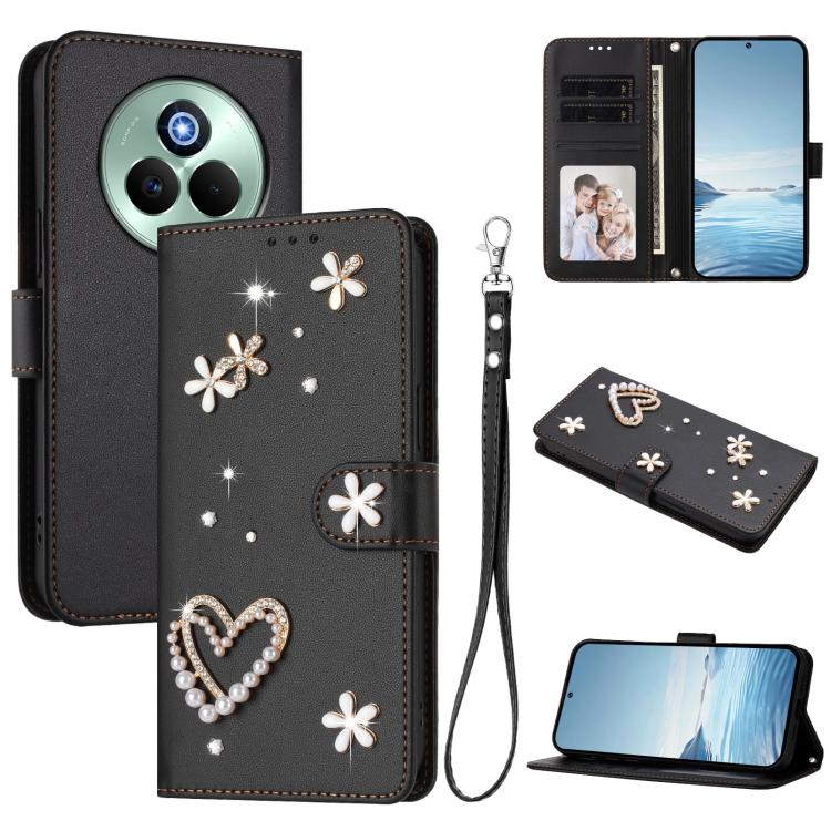 ZS01 Double-Layer Heart Floral Vegan Leather Phone Case with Wrist Strap, For Realme C71 4G Global, For Realme GT 7 5G Global / GT 7 5G India, For Realme V70 5G / 14x Global, For Realme Narzo 80 Pro / 14 Pro 5G India                                    ...