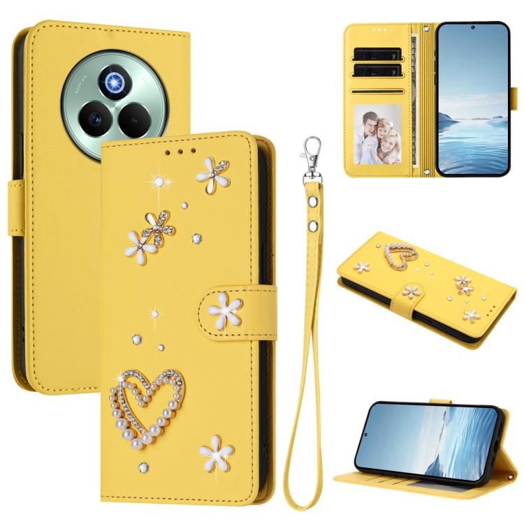 ZS01 Double-Layer Heart Floral Vegan Leather Phone Case with Wrist Strap, For Realme C71 4G Global, For Realme GT 7 5G Global / GT 7 5G India, For Realme V70 5G / 14x Global, For Realme Narzo 80 Pro / 14 Pro 5G India                                    ...