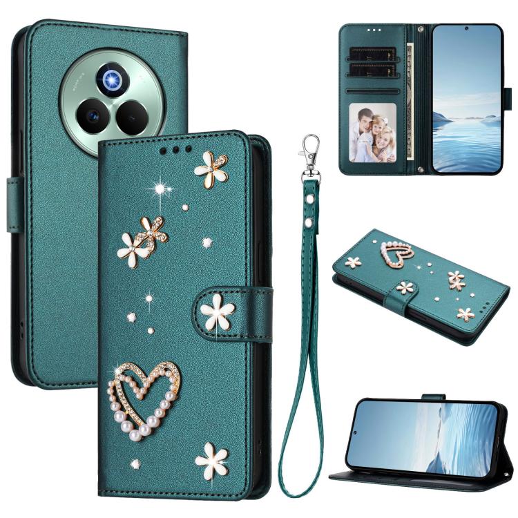 ZS01 Double-Layer Heart Floral Vegan Leather Phone Case with Wrist Strap, For Realme C71 4G Global, For Realme GT 7 5G Global / GT 7 5G India, For Realme V70 5G / 14x Global, For Realme Narzo 80 Pro / 14 Pro 5G India                                    ...