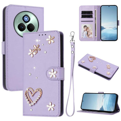 ZS01 Double-Layer Heart Floral Vegan Leather Phone Case with Wrist Strap, For Realme C71 4G Global, For Realme GT 7 5G Global / GT 7 5G India, For Realme V70 5G / 14x Global, For Realme Narzo 80 Pro / 14 Pro 5G India                                    ...