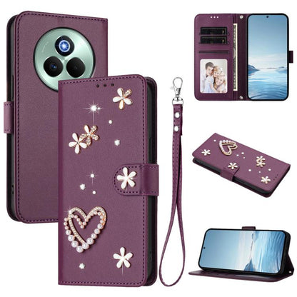 ZS01 Double-Layer Heart Floral Vegan Leather Phone Case with Wrist Strap, For Realme C71 4G Global, For Realme GT 7 5G Global / GT 7 5G India, For Realme V70 5G / 14x Global, For Realme Narzo 80 Pro / 14 Pro 5G India                                    ...