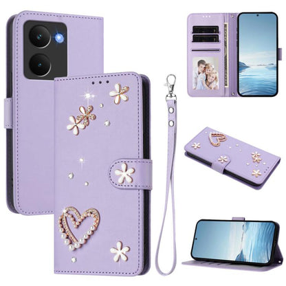 ZS01 Double-Layer Heart Floral Vegan Leather Phone Case with Wrist Strap, For Realme C71 4G Global, For Realme GT 7 5G Global / GT 7 5G India, For Realme V70 5G / 14x Global, For Realme Narzo 80 Pro / 14 Pro 5G India                                    ...