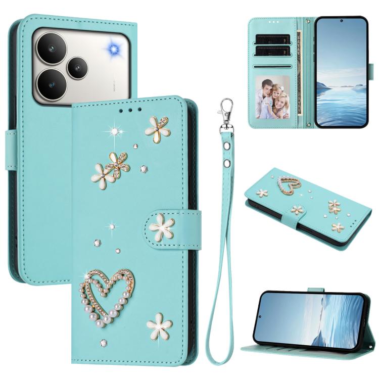 ZS01 Double-Layer Heart Floral Vegan Leather Phone Case with Wrist Strap, For Realme 16 Pro+ 5G Global, For Realme 16 Pro 5G Global, For Realme GT 8 Pro Global, For Realme P4x 5G, For Realme C71 4G India / Note 70 4G, For Realme C85 5G / 15x 5G        ...
