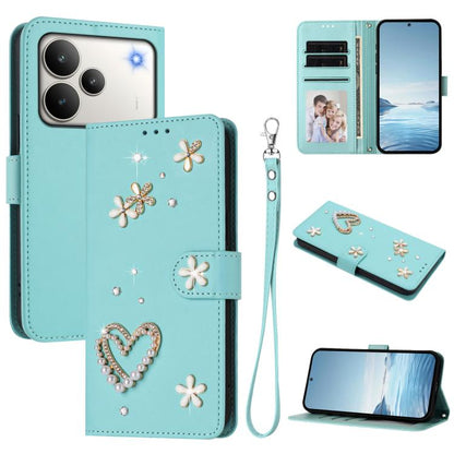 ZS01 Double-Layer Heart Floral Vegan Leather Phone Case with Wrist Strap, For Realme 16 Pro+ 5G Global, For Realme 16 Pro 5G Global, For Realme GT 8 Pro Global, For Realme P4x 5G, For Realme C71 4G India / Note 70 4G, For Realme C85 5G / 15x 5G        ...