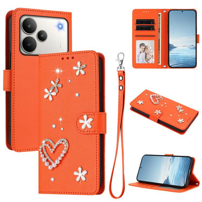 ZS01 Double-Layer Heart Floral Vegan Leather Phone Case with Wrist Strap, For Realme 16 Pro+ 5G Global, For Realme 16 Pro 5G Global, For Realme GT 8 Pro Global, For Realme P4x 5G, For Realme C71 4G India / Note 70 4G, For Realme C85 5G / 15x 5G        ...