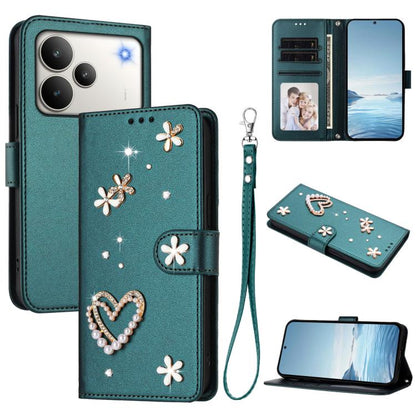 ZS01 Double-Layer Heart Floral Vegan Leather Phone Case with Wrist Strap, For Realme 16 Pro+ 5G Global, For Realme 16 Pro 5G Global, For Realme GT 8 Pro Global, For Realme P4x 5G, For Realme C71 4G India / Note 70 4G, For Realme C85 5G / 15x 5G        ...