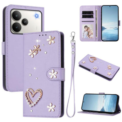 ZS01 Double-Layer Heart Floral Vegan Leather Phone Case with Wrist Strap, For Realme 16 Pro+ 5G Global, For Realme 16 Pro 5G Global, For Realme GT 8 Pro Global, For Realme P4x 5G, For Realme C71 4G India / Note 70 4G, For Realme C85 5G / 15x 5G        ...